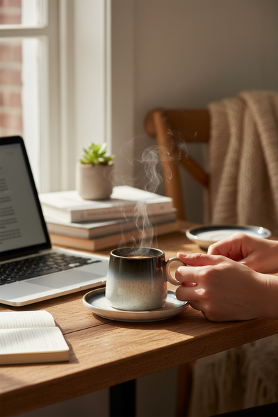 FILIŻANKA CERAMIKA 250 ML Z TALERZYKIEM LUNA LINE