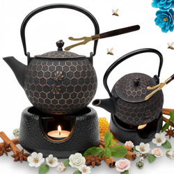 CZAJNIK ŻELIWNY IMBRYK PSZCZÓŁKA 1,8L DO HERBATY + PODGRZEWACZ ŻELIWNY