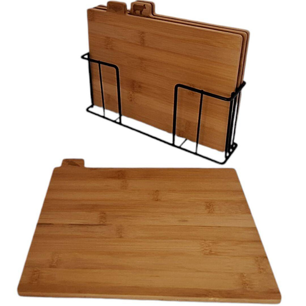 DESKI DO KROJENIA BAMBUSOWE ZESTAW 4 DESEK KUCHENNYCH + STALOWY STOJAK