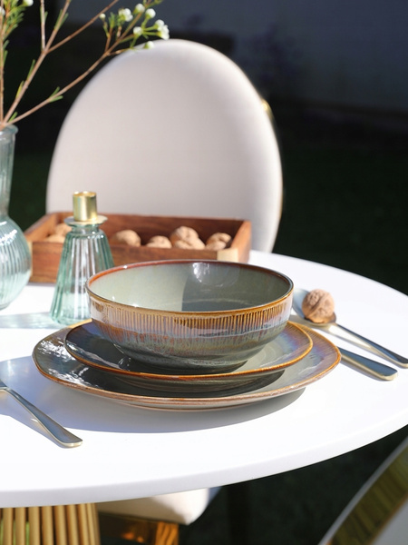 SERWIS OBIADOWY zestaw talerzy ceramicznych 18 el. STORM BROWN na 6 osób