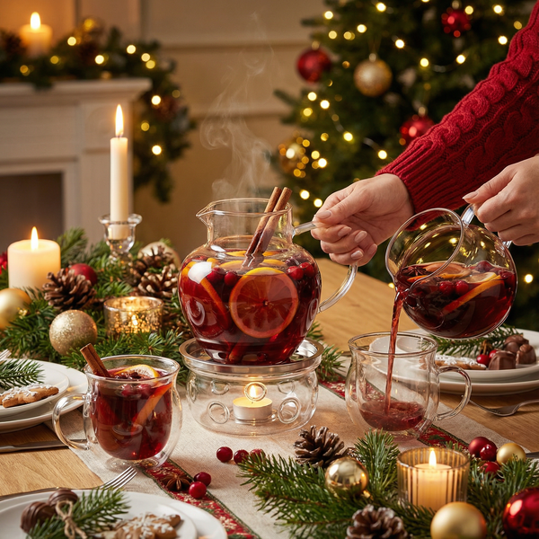 ZESTAW DO GRZANEGO WINA GRZAŃCA DZBANEK 1L FILIŻANKI x2 SZKŁO+ PODGRZEWACZ