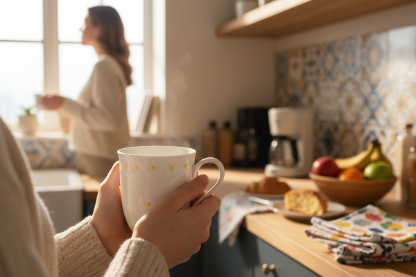 KUBEK DO KAWY HERBATY CZEKOLADY 300 ml BIAŁY CERAMIKA DESIGN DAISY LINE