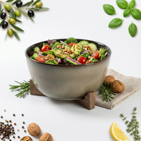 MISKA DUŻA MISA Ø27,5 cm SAŁATKOWA SURÓWKI Z DREWNIANĄ PODSTAWKĄ CERAMIKA