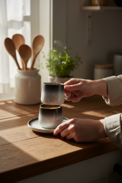 FILIŻANKA CERAMIKA 120 ML ELEGANCKI DESIGN Z TALERZYKIEM LUNA LINE