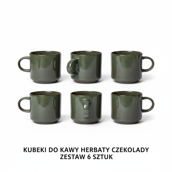 KUBKI DO KAWY HERBATY KUBEK ZESTAW 6 SZT. CIEMNOZIELONY MAT 350 ML Ø 9,5 CM