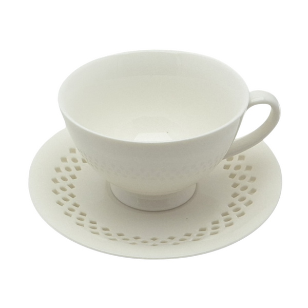 FILIŻANKA CERAMICZNA BIAŁA 260ml ZE SPODKIEM AŻUROWYM DO KAWY HERBATY