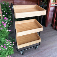 REGAŁ PÓŁKA ŁAZIENKOWA NA KOŁACH WÓZEK BAMBUSOWY KUCHENNY BAREK 3 PÓŁKI