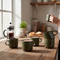 KUBKI DO KAWY HERBATY KUBEK ZESTAW 6 SZT. CIEMNOZIELONY MAT 350 ML Ø 9,5 CM