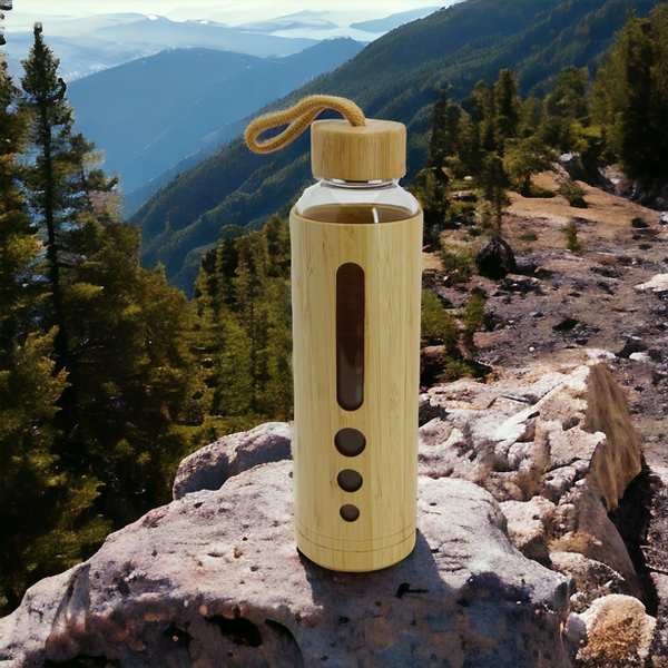 BIDON BUTELKA SZKLANA EKO SZCZELNA NA WODĘ NAPÓJ BAMBUSOWE ETUI 550 ml