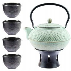 ŻELIWNY CZAJNIK 1,5L ZESTAW 4x CZARKI PODGRZEWACZ