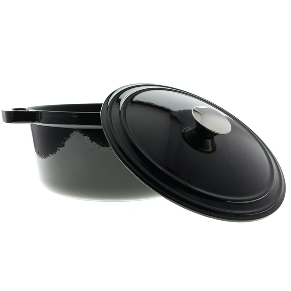 GARNEK ŻELIWNY 4.5L EMALIOWANY Z POKRYWKĄ GAR CZARNY RONDELEK SOLIDNY