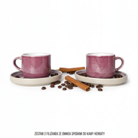 FILIŻANKI ZESTAW KAWOWY ZE SPODKAMI DO KAWY HERBATY 200 ml ŚLIWKOWE Ø 8,5cm
