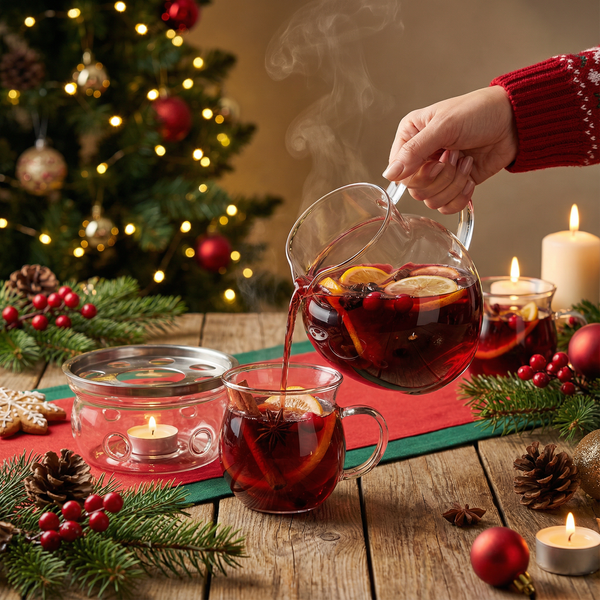 ZESTAW DO GRZANEGO WINA GRZAŃCA DZBANEK 1L FILIŻANKI x2 SZKŁO+ PODGRZEWACZ