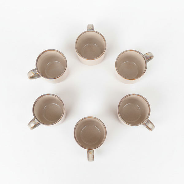 KUBKI DO KAWY HERBATY KUBEK ZESTAW 6 SZT BEŻOWO SZARE 350 ML Ø 9,5 CM