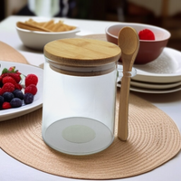 POJEMNIK SZKLANY 400 ml SŁOICZEK Z BAMBUSOWĄ POKRYWKĄ I ŁYŻECZKĄ