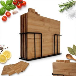 DESKI DO KROJENIA BAMBUSOWE  ZESTAW 4 DESEK KUCHENNYCH + STALOWY STOJAK