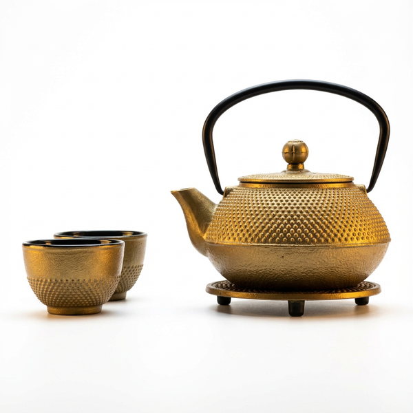 CZAJNIK IMBRYK ZAPARZACZ ŻELIWNY 0,8L ZESTAW DO HERBATY 2 CZARKI PODKŁADKA