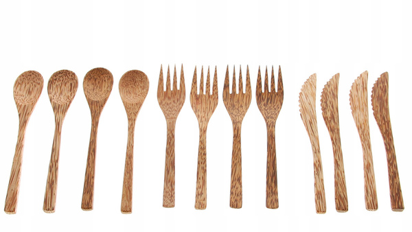 12 el SZTUĆCE DREWNIANE KOKOS WIDELEC NÓŻ ŁYŻKA