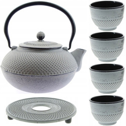 CZAJNIK 1,5L ŻELIWNY 4x CZARKI PODKŁADKA ZESTAW