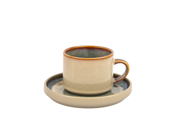 FILIŻANKI ZESTAW KAWOWY ZE SPODKAMI DO KAWY HERBATY 200 ML BEŻOWY Ø 8,5 CM