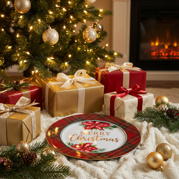 TACA METALOWA 323CM DEKORACYJNA ZIMOWA PODTALERZ 33 CM DO OZDABIANIA