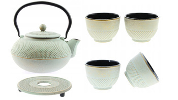 CZAJNIK 1,5L ŻELIWNY 4x CZARKI PODKŁADKA ZESTAW