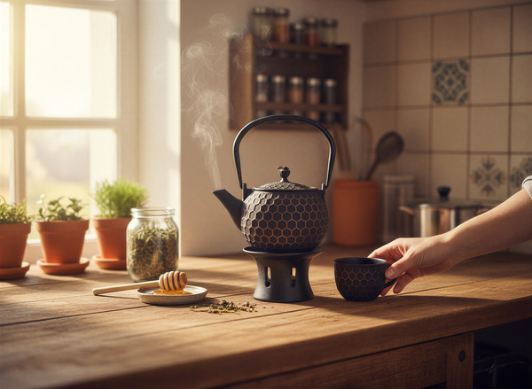 CZAJNIK ŻELIWNY IMBRYK PSZCZOŁKA 1,2 L ZAPARZACZ DO HERBATY + PODGRZEWACZ