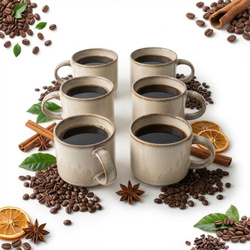 KUBKI DO KAWY HERBATY KUBEK ZESTAW 6 SZT BEŻOWO SZARE 350 ML Ø 9,5 CM