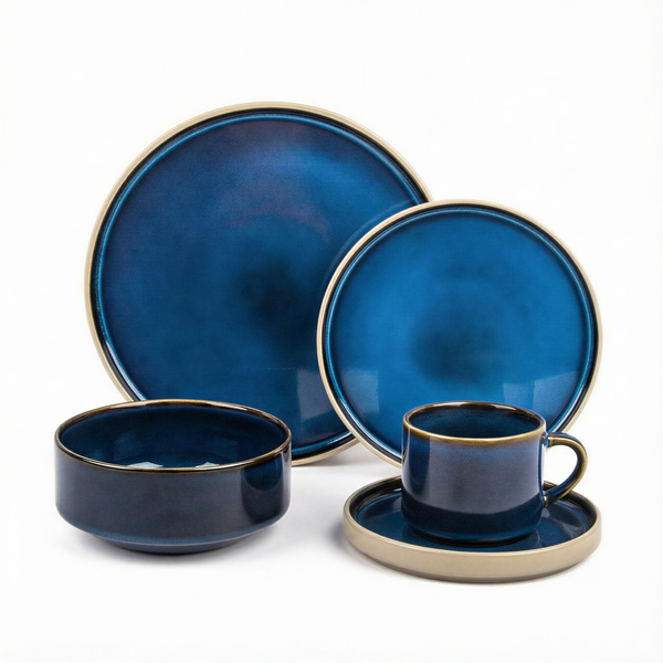 SERWIS OBIADOWYO KAWOWY 30 EL. DLA 6 OSÓB FILIŻANKI DO KAWY BLUE CERAMIKA
