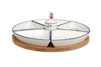 OBROTOWA PATERA CERAMICZNA 27,5 CM NA BAMBUSIE 7 ELEMENTÓW PANI KWIATEK