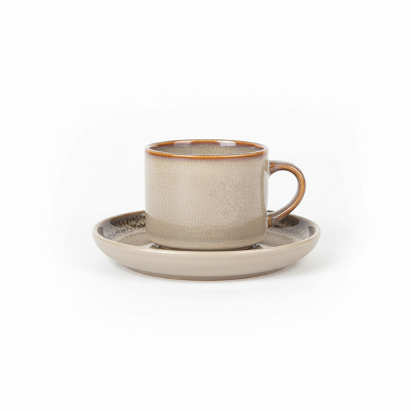 FILIŻANKI ZESTAW KAWOWY ZE SPODKAMI DO KAWY HERBATY 200 ML BEŻOWY Ø 8,5 CM