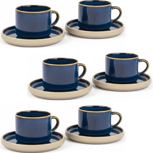 SERWIS OBIADOWYO KAWOWY 30 EL. DLA 6 OSÓB FILIŻANKI DO KAWY BLUE CERAMIKA
