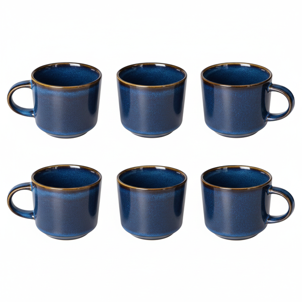 KUBKI DO KAWY HERBATY KUBEK ZESTAW 6 SZTUK 350 ML CIEMNONIEBIESKIE CERAMIKA