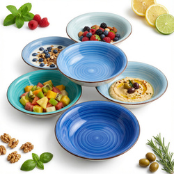 TALERZ GŁĘBOKI OBIADOWY ŚNIADANIOWY DO ZUPY 21 cm 6X SZTUK NIEBIESKI MIX