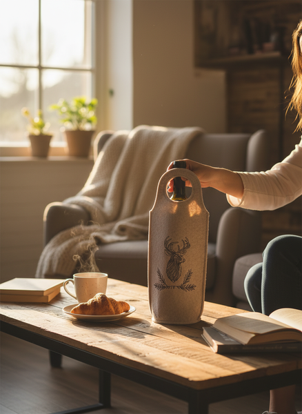 FILCOWA TORBA NA WINO PREZENT JASNY BEŻOWY 35×15×8,5 CM DO BUTELEK