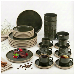 SERWIS OBIADOWYO KAWOWY 30 EL. DLA 6 OSÓB FILIŻANKI DO KAWY GREEN CERAMIKA