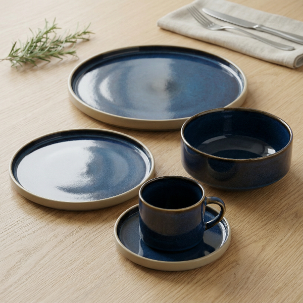 SERWIS OBIADOWYO KAWOWY 30 EL. DLA 6 OSÓB FILIŻANKI DO KAWY BLUE CERAMIKA