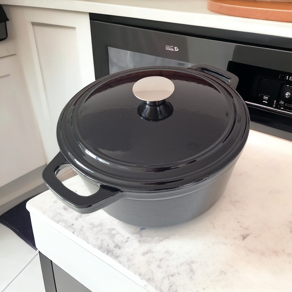 GARNEK ŻELIWNY 4.5L GAR SOLIDNY EMALIOWANY Z POKRYWKĄ CZARNY RONDELEK