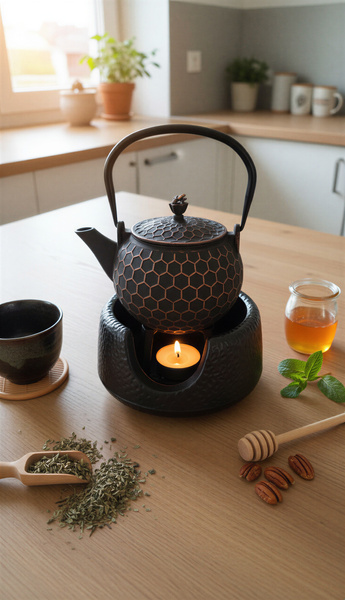 CZAJNIK ŻELIWNY IMBRYK 1,2 L ZAPARZACZ DO HERBATY I ZIÓŁ + PODGRZEWACZ