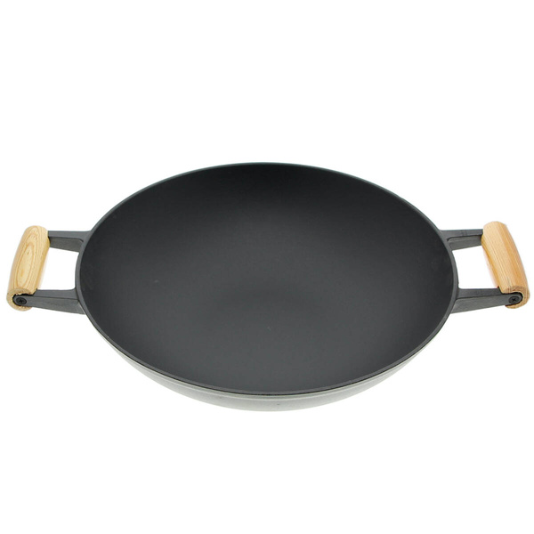 WOK ŻELIWNY PATELNIA 37 CM Ø POKRYWKA ZESTAW + PRZYBORY