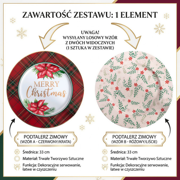 TACA METALOWA 323CM DEKORACYJNA ZIMOWA PODTALERZ 33 CM DO OZDABIANIA