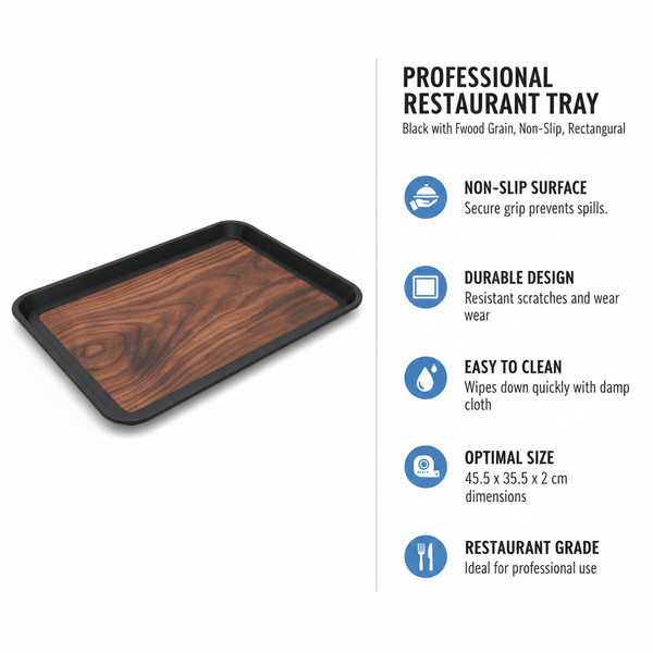 TACA KUCHENNA KELNERSKA ANTYPOŚLIZGOWA CZARNA PROSTOKĄT 45,5×35,5×2 CM