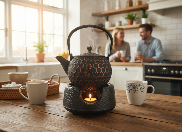 CZAJNIK ŻELIWNY IMBRYK PSZCZÓŁKA 1,8L DO HERBATY + PODGRZEWACZ ŻELIWNY