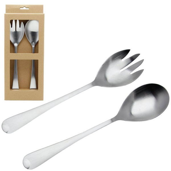 ŁYŻKI DŁUGIE SZTUĆCE DO SAŁAT SAŁATEK WIDELEC ŁYŻKA ZESTAW 2SZT SREBRNE