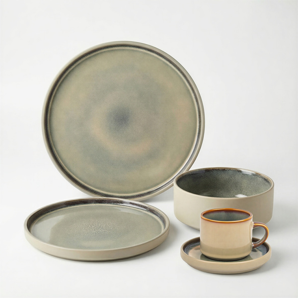 SERWIS OBIADOWYO KAWOWY 30 EL. DLA 6 OSÓB FILIŻANKI DO KAWY SZARY CERAMIKA