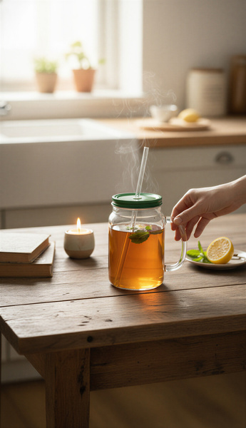 KUBEK BIDON DUŻY SZKLANY 1,5L PRZEZROCZYSTY Z POKRYWKĄ I SŁOMKĄ BIG SZKLANA