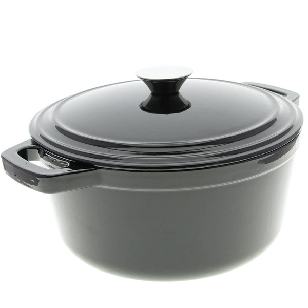 GARNEK ŻELIWNY 4.5L EMALIOWANY Z POKRYWKĄ GAR CZARNY RONDELEK SOLIDNY