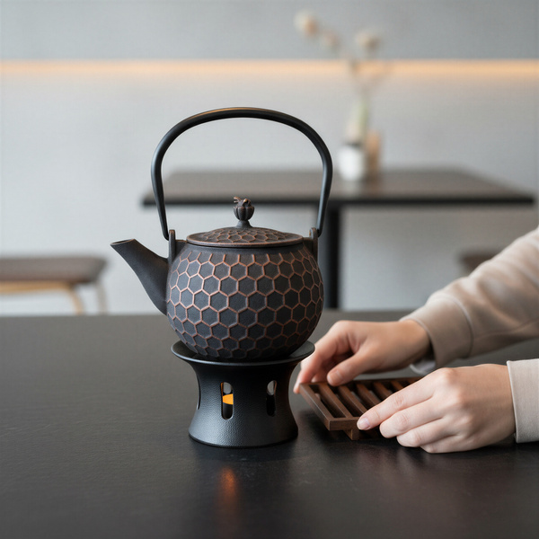 CZAJNIK ŻELIWNY IMBRYK PSZCZOŁKA 1,2 L ZAPARZACZ DO HERBATY + PODGRZEWACZ