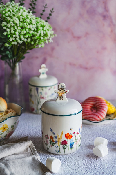 CERAMICZNY SŁOIK 750 ML DO PRZECHOWYWANIA PANI KWIATEK POKRYWKA