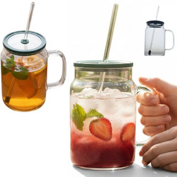 KUBEK BIDON DUŻY SZKLANY 1,5L PRZEZROCZYSTY Z POKRYWKĄ I SŁOMKĄ BIG SZKLANA